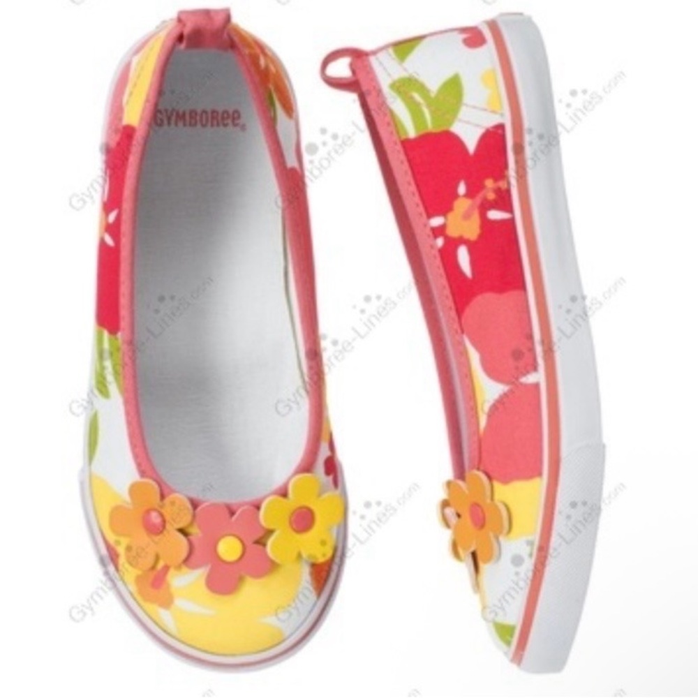 Gymboree ‘Aloha Sunshine’ Coral and Yellow Floral Sneakers Size 11